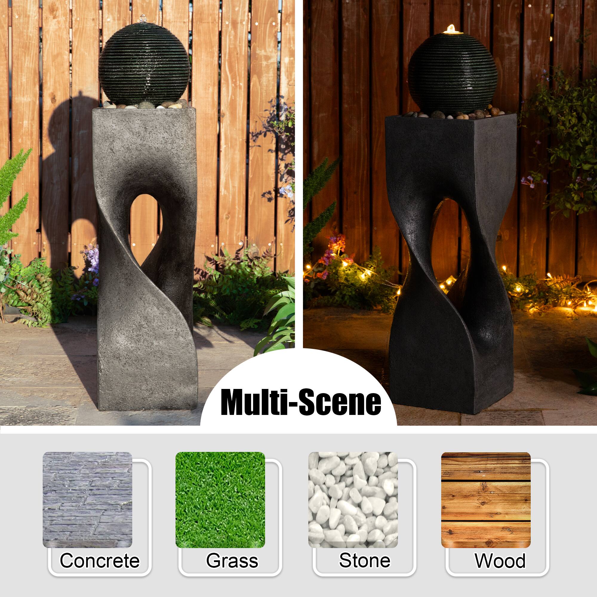 Glitzhome® 36.5" LED Modern Geometric Pedestal & Sphere Outdoor Floor Fountain